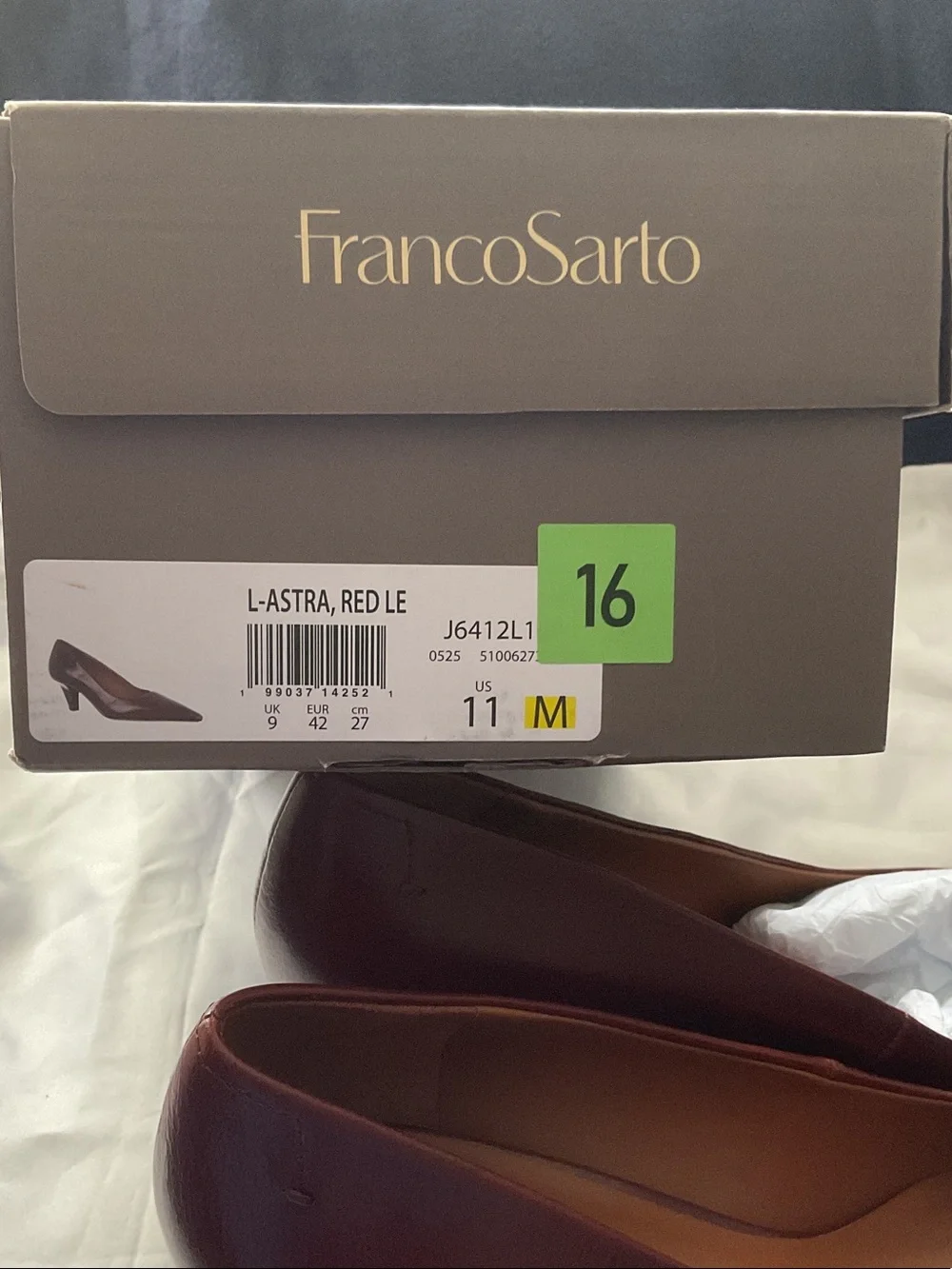 Franco Sarto Burgundy Pointed-Toe Leather Flats